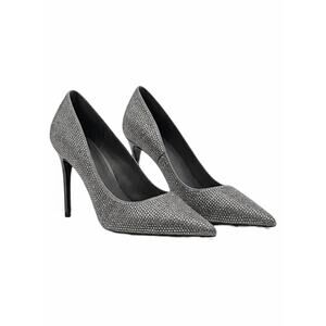 Mango Rhinestone Embellished Pointed Toe Satin Heel Pump Gray Size 39/ 8.5
